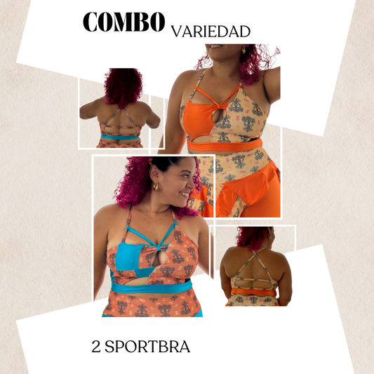 🌺 Combo Variedad (2 Sport Bras – Naranja + Turquesa)